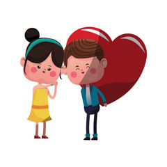 kawaii couple in love with heart icon over white background. colorful design. vector illustration
