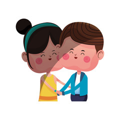 kawaii couple in love over white background. colorful design. vector illustration