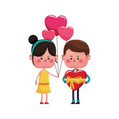 kawaii couple in love with heart balloons  over white background. colorful design. vector illustration