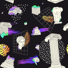 Pattern with ancient greek columns. Memphis style. Vector