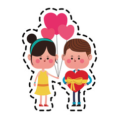 kawaii couple in love holding a heart ballons over white background. colorful design. vector illustration