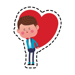 kawaii boy with heart icon over white background. colorful design. vector illustration