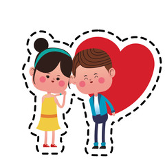 kawaii couple in love with heart icon  over white background. colorful design. vector illustration