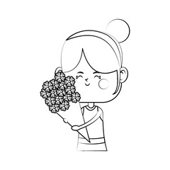 kawaii girl with flowers bouquet over white background.vector illustration