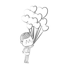 kawaii man holding heart balloon over white background. vector illustration