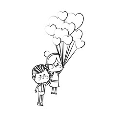 kawaii couple in love with heart balloons  over white background. vector illustration