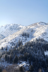 Winter mountain scene in northern utah where many people tour for winter sports like skiing and snowboarding