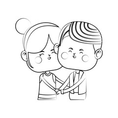 kawaii couple in love over white background. vector illustration