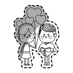 kawaii couple in love with heart balloons  over white background. vector illustration