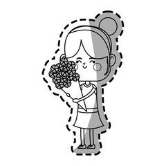 kawaii girl with flowers bouquet over white background.vector illustration