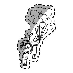 kawaii couple in love with heart balloons  over white background. vector illustration