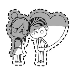 kawaii couple in love with heart icon over white background. vector illustration