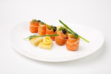 A beautiful snack. Dish on white background