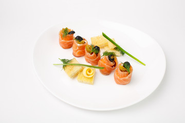 A beautiful snack. Dish on white background
