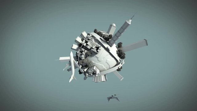 3d generated mini world. Rotating mini-world with skyscrapers on it. loopable.