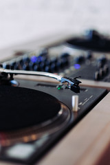 Double turntable in a wooden frame hipster style