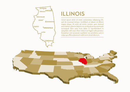 3D USA State map - ILLINOIS