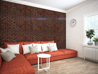 Modern bright interior . 3D rendering