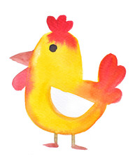 Yellow cartoon Chicken. Rooster. Chicken and Rooster watercolor