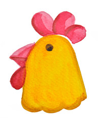 Yellow cartoon Chicken. Rooster. Chicken and Rooster watercolor