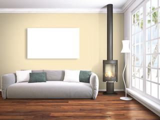 Modern bright interior . 3D rendering