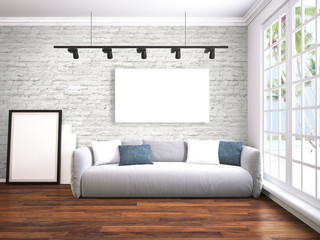 Modern bright interior . 3D rendering