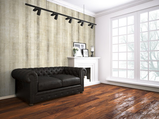 Modern bright interior . 3D rendering