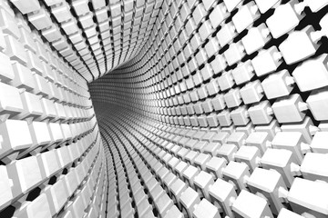 Naklejka premium Abstrakcjonistyczny geometryczny tło z tunelem iść perspektywa. Renderowania 3d