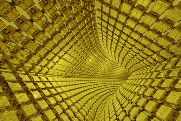 Obraz premium Abstract geometric background with golden tunnel. 3d render