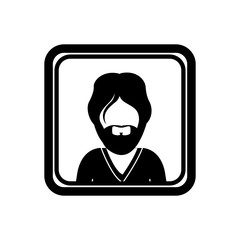 monochrome square with half body man with beard without face vector illustration