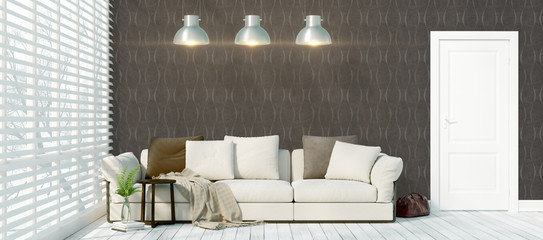 Modern bright interior . 3D rendering