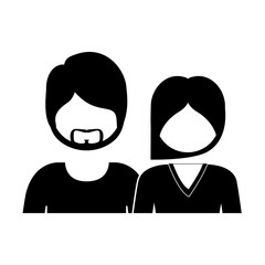 monochrome silhouette with half body couple without face she long hair and him with beard vector illustration
