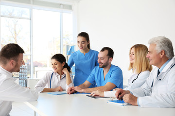 Team of doctors having meeting at clinic