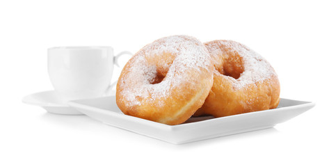 Tasty donuts on white background