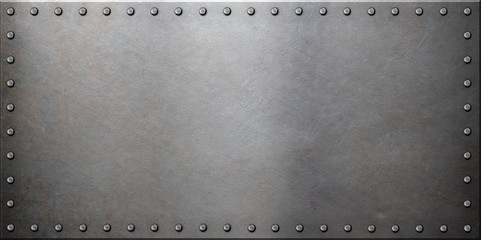 steel metal plate with rivets - obrazy, fototapety, plakaty