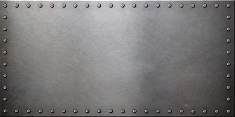 Zelfklevend Fotobehang steel metal plate with rivets © Andrey Kuzmin