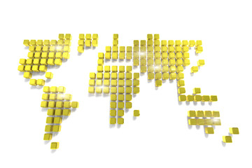 Obraz premium World map made of many golden cubes over white background