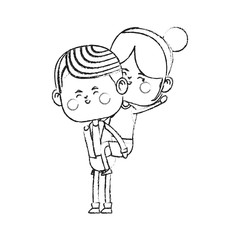 kawaii couple in love over white background. vector illustration
