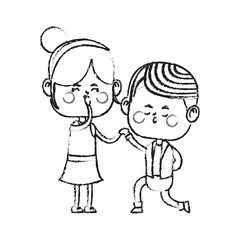 kawaii couple in love over white background. vector illustration