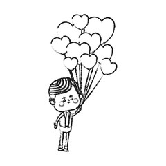 kawaii boy holding heart balloons over white background. vector illustration