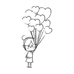 kawaii girl holding heart balloons over white background. vector illustration