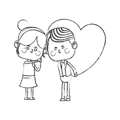 kawaii couple in love with heart icon over white background. vector illustration