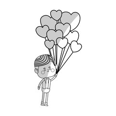 kawaii boy holding heart balloons over white background. vector illustration