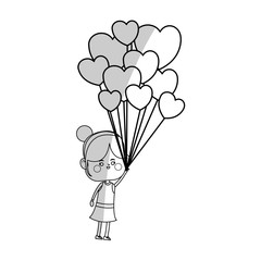 kawaii girl holding heart balloons over white background. vector illustration