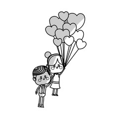 kawaii couple in love with heart balloons over white background. vector illustration