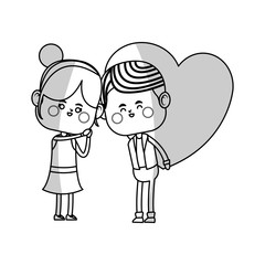kawaii couple in love with heart icon over white background. vector illustration