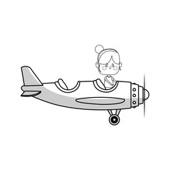 kawaii girl on a plane over white background. vector illustration