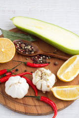 vegetables and spices on a white background
