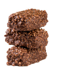 stack of chocolate candy with nuts isolated on white background