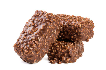 chocolate candy with nuts isolated on white background